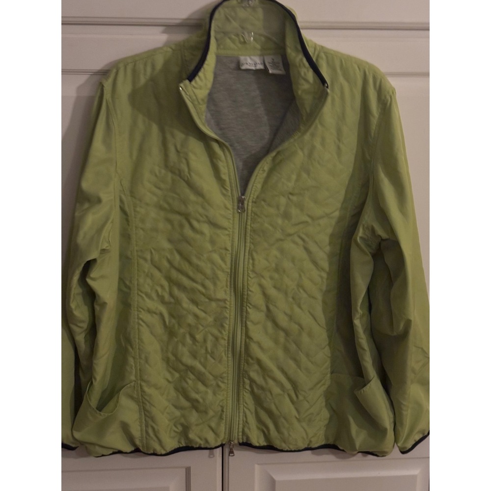 Kim Rogers Woman Lime Green Quilted Zip Up Jacket Size 1X Heather Gray Lined